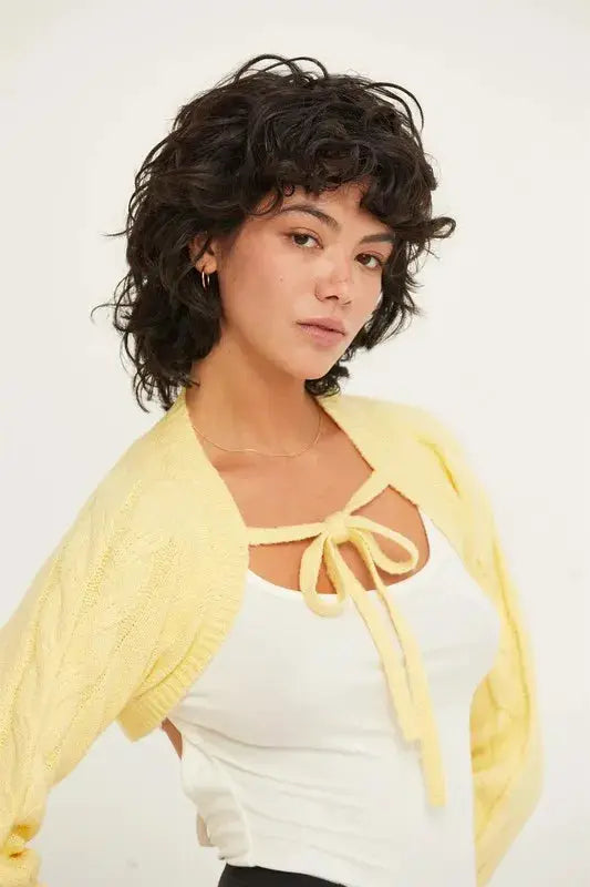 Cable-Knit Tie-Front Shrug | HYFVE by Trendsi