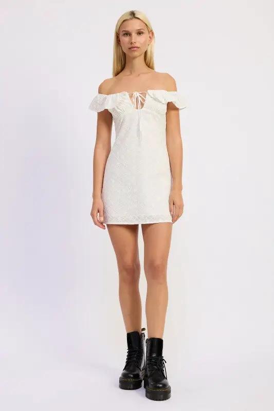 Off Shoulder Embroidered Mini Dress | Emory Park by Emory Park