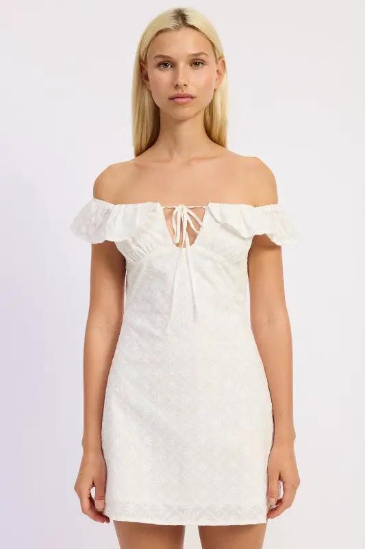 Off Shoulder Embroidered Mini Dress | Emory Park by Emory Park