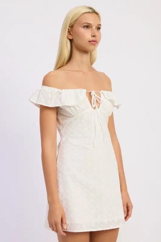 Off Shoulder Embroidered Mini Dress | Emory Park by Emory Park