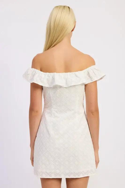 Off Shoulder Embroidered Mini Dress | Emory Park by Emory Park