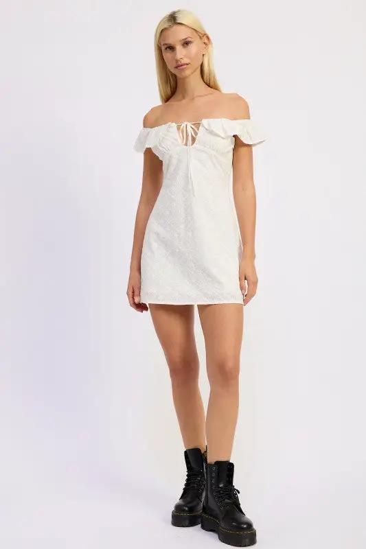 Off Shoulder Embroidered Mini Dress | Emory Park by Emory Park