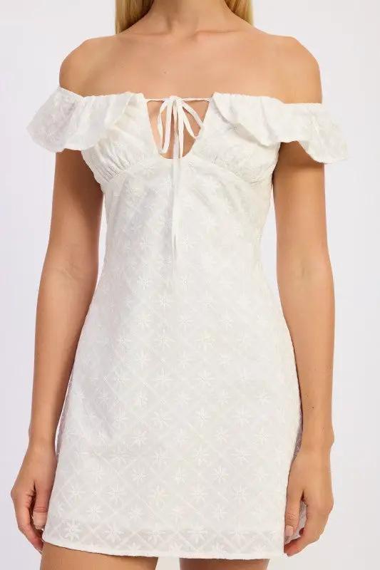 Off Shoulder Embroidered Mini Dress | Emory Park by Emory Park