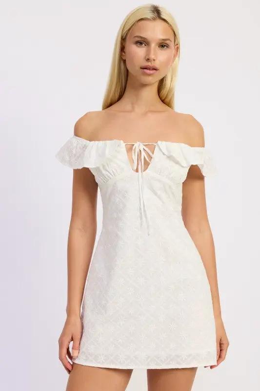 Off Shoulder Embroidered Mini Dress | Emory Park by Emory Park