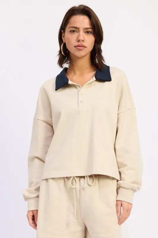CONTRAST COLLAR PULLOVER TOP | Emory Park by Emory Park
