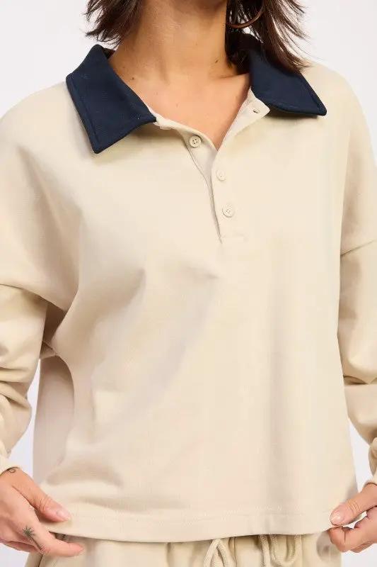 CONTRAST COLLAR PULLOVER TOP | Emory Park by Emory Park