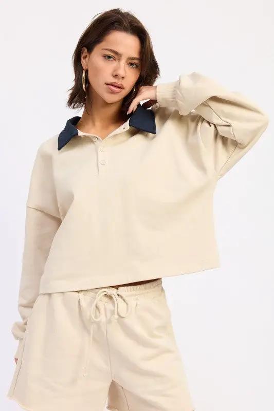 CONTRAST COLLAR PULLOVER TOP | Emory Park by Emory Park