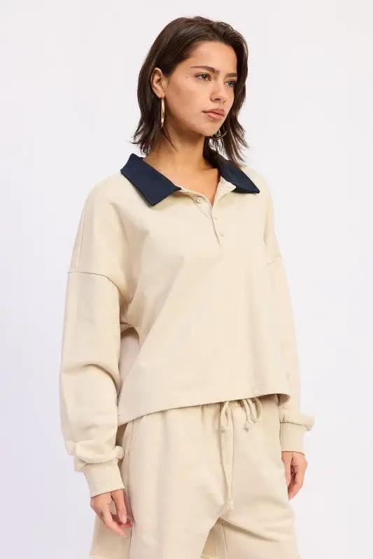 CONTRAST COLLAR PULLOVER TOP | Emory Park by Emory Park