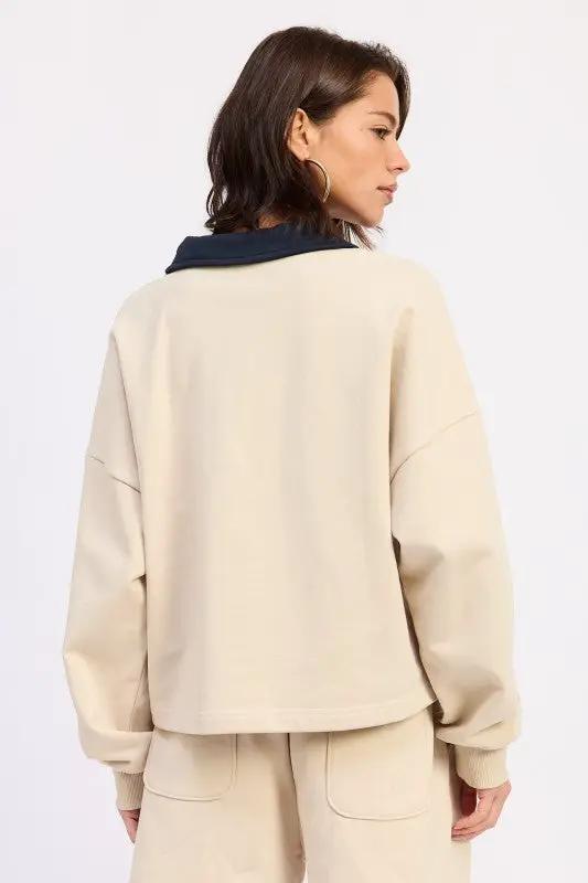 CONTRAST COLLAR PULLOVER TOP | Emory Park by Emory Park