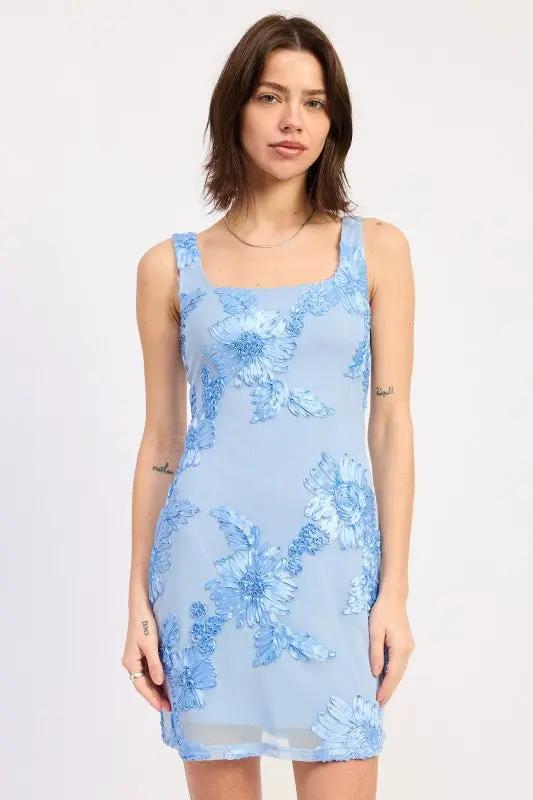 Square Neck Mesh Mini Dress with Macrame Detail | Emory Park by Emory Park