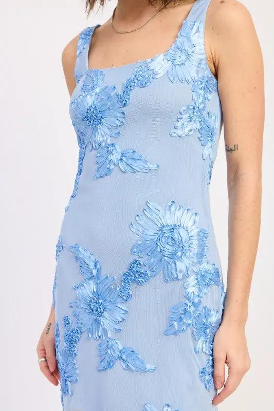 Square Neck Mesh Mini Dress with Macrame Detail | Emory Park by Emory Park