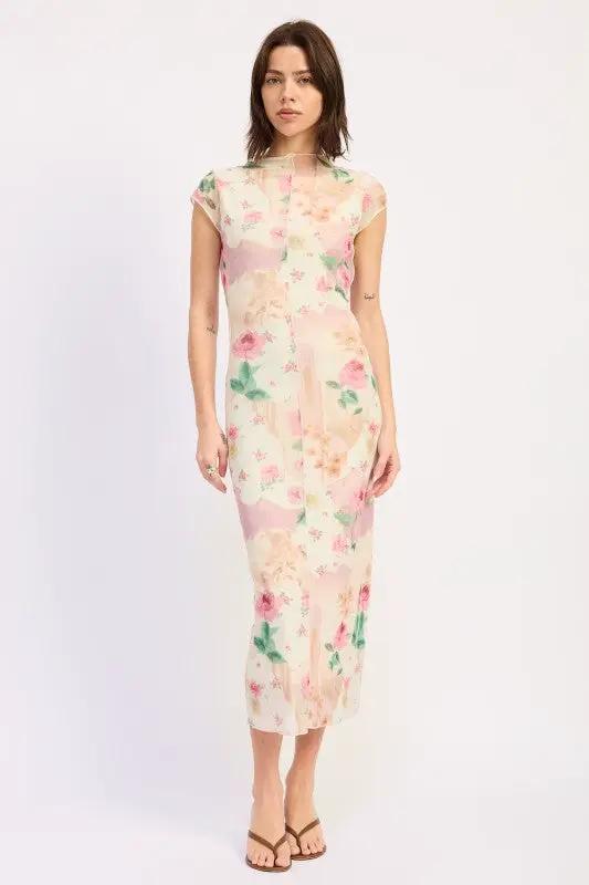 Sheer Mesh Midi Dress with Merrow Seam Detail | Emory Park by Emory Park