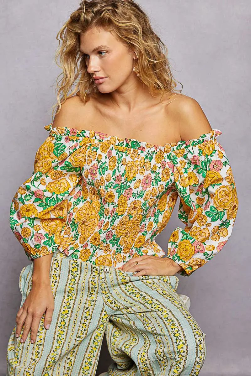Floral Print Off-Shoulder Smocked Blouse | POL by Trendsi