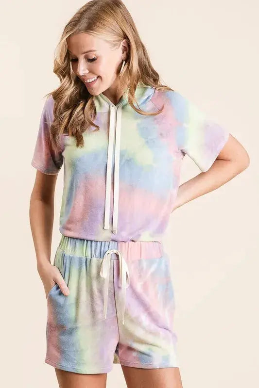 Tie Dye French Terry Casual Shorts with Twill Tape | BiBi by Trendsi