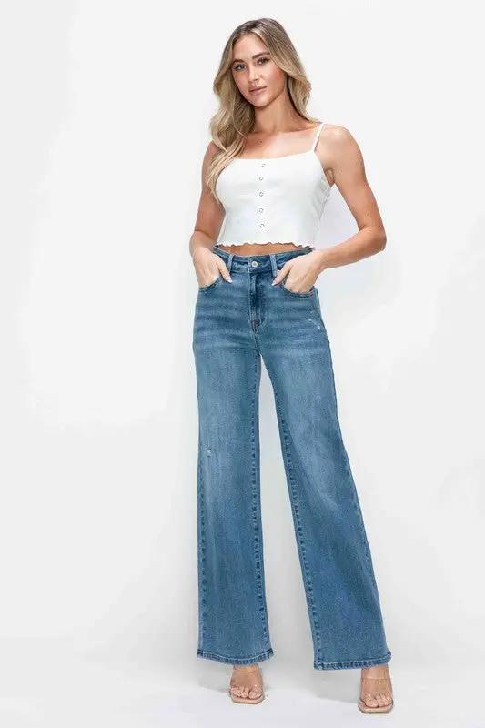 Full Size High Rise Wide Leg Jeans with Pockets | bytos by Trendsi