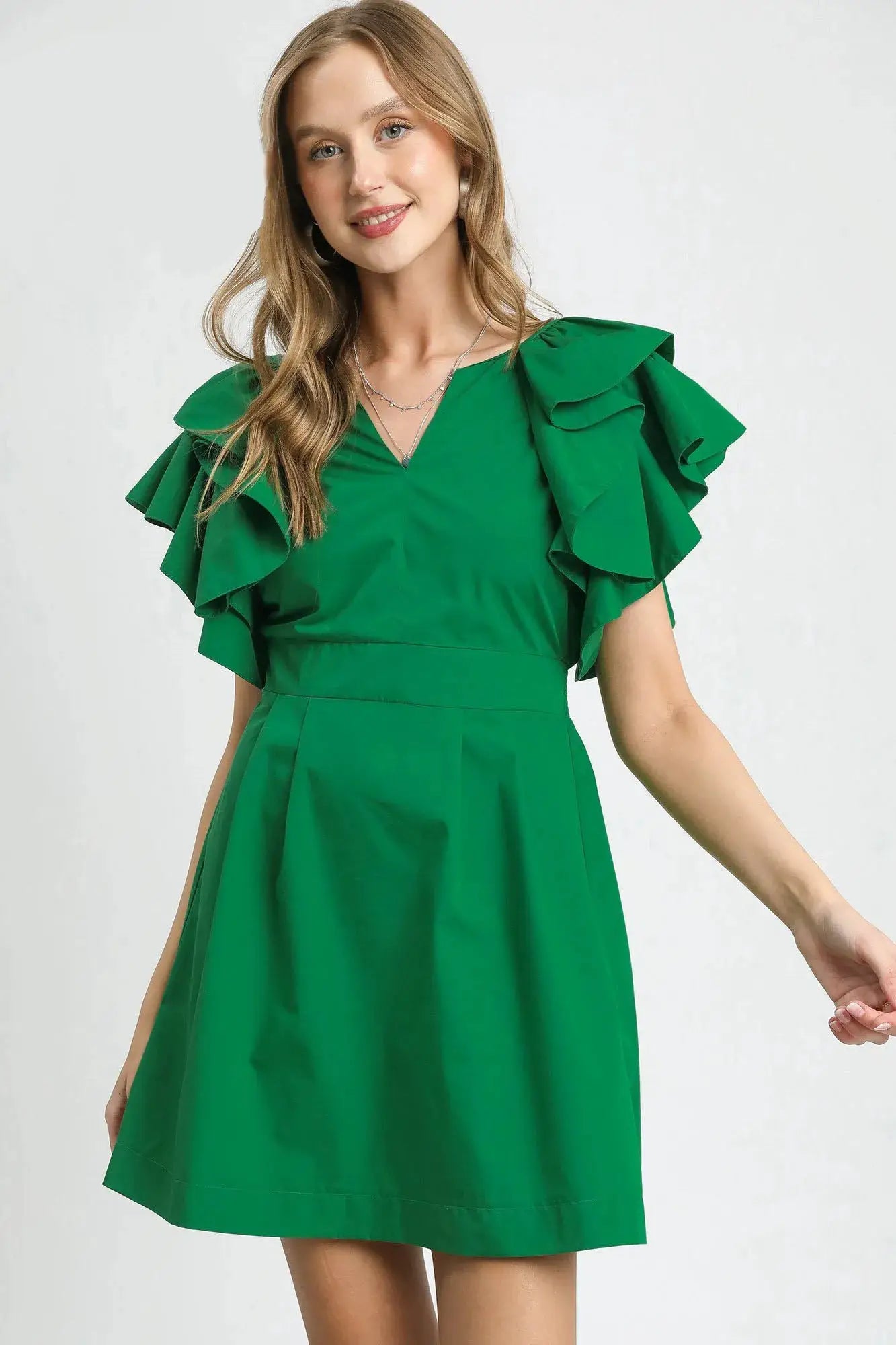 Double Ruffle Sleeve Fit and Flare Dress | Umgee by Trendsi