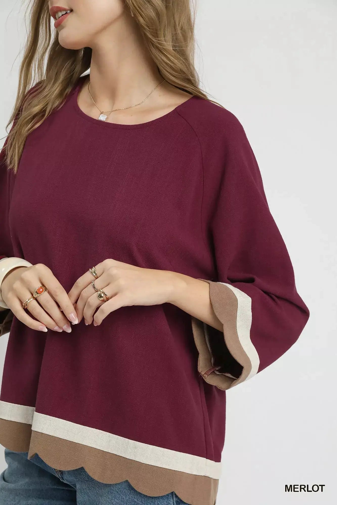 Scalloped Hem Color Block Top | Umgee by Trendsi