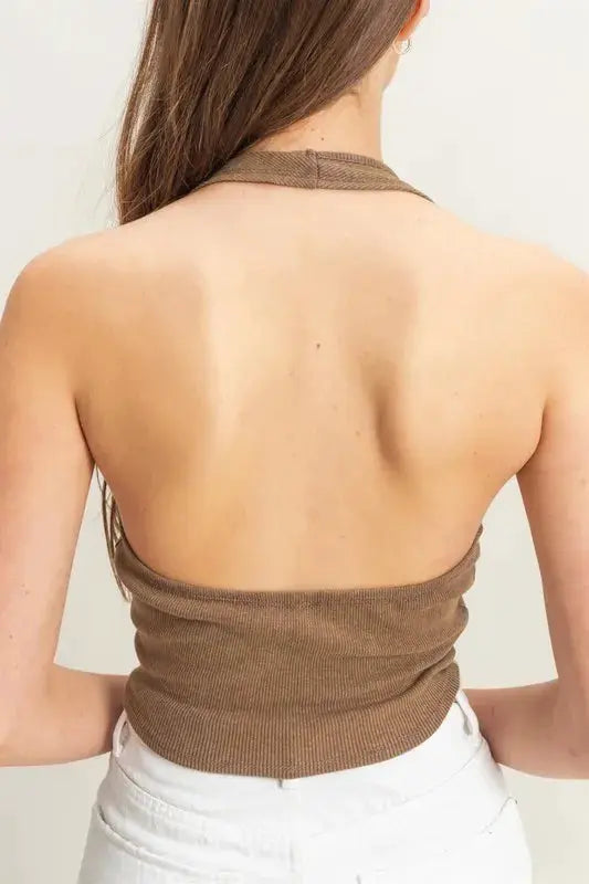 Mineral Wash Halter Neck Everyday Top | HYFVE by Trendsi