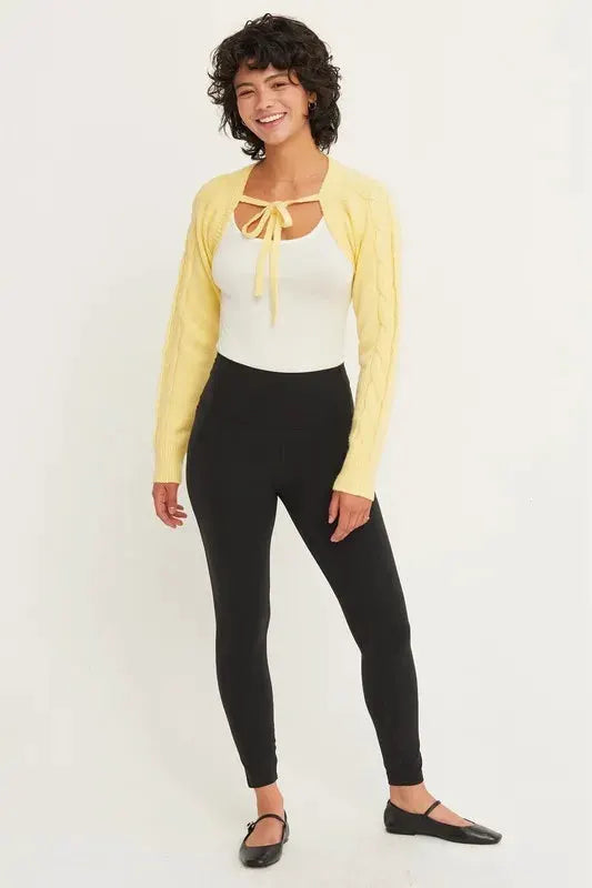 Cable-Knit Tie-Front Shrug | HYFVE by Trendsi