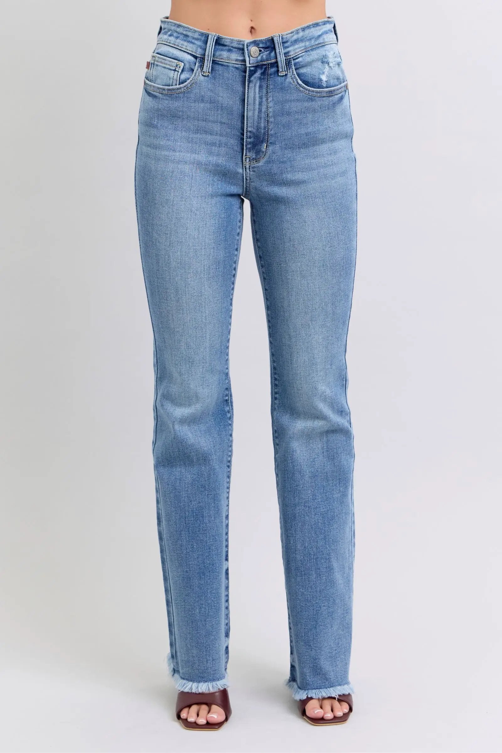 Full Size Raw Hem High Rise Bootcut Jeans | Judy Blue by Trendsi