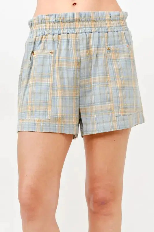 Plaid Print Smocked Detail Casual Shorts | And The Why by Trendsi