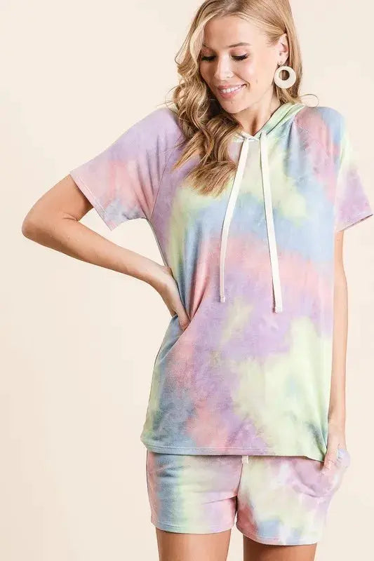 Tie Dye French Terry Casual Shorts with Twill Tape | BiBi by Trendsi