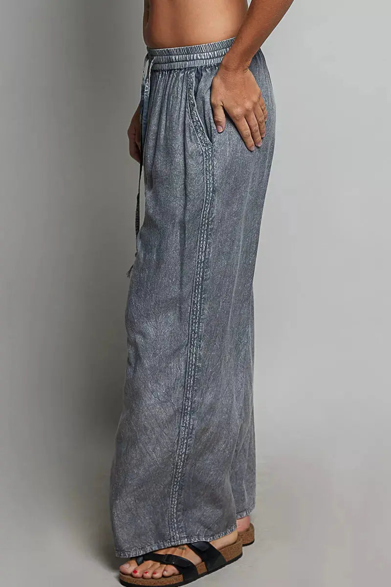 POL Tassel Drawstring Embroidered Wide Leg Woven Pants by Trendsi