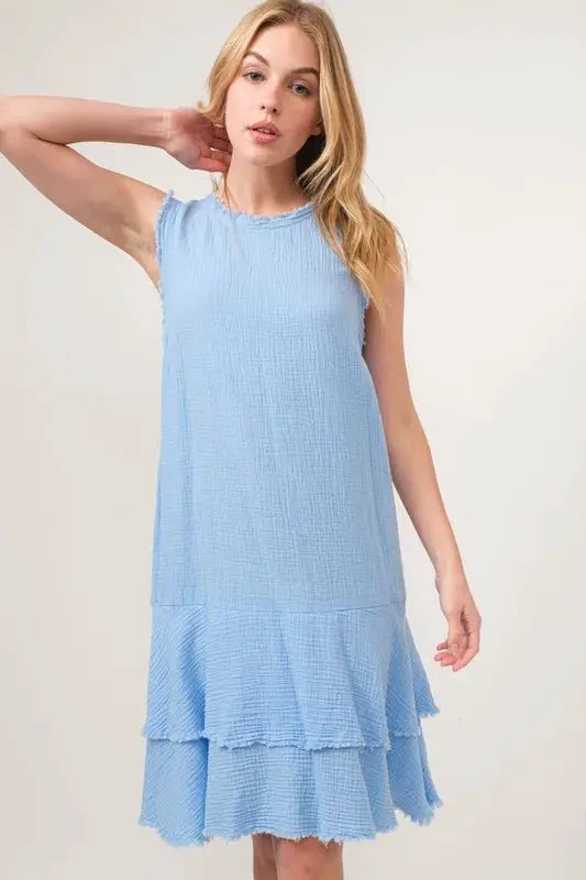 Washed Fringe Detail Tiered Dress | And The Why by Trendsi