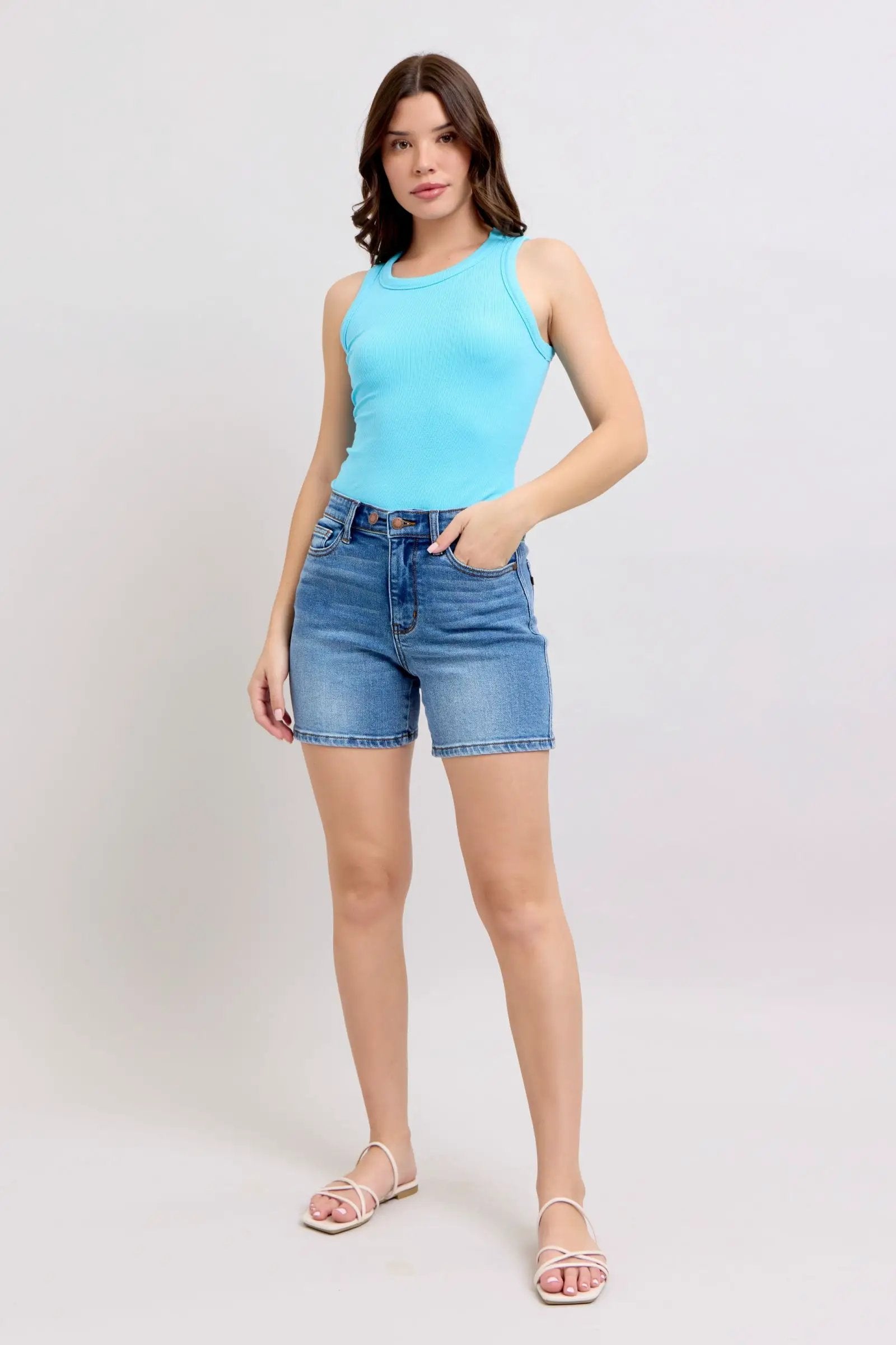 Full Size Two Button Denim Shorts with Pockets Plus Size | Judy Blue by Trendsi
