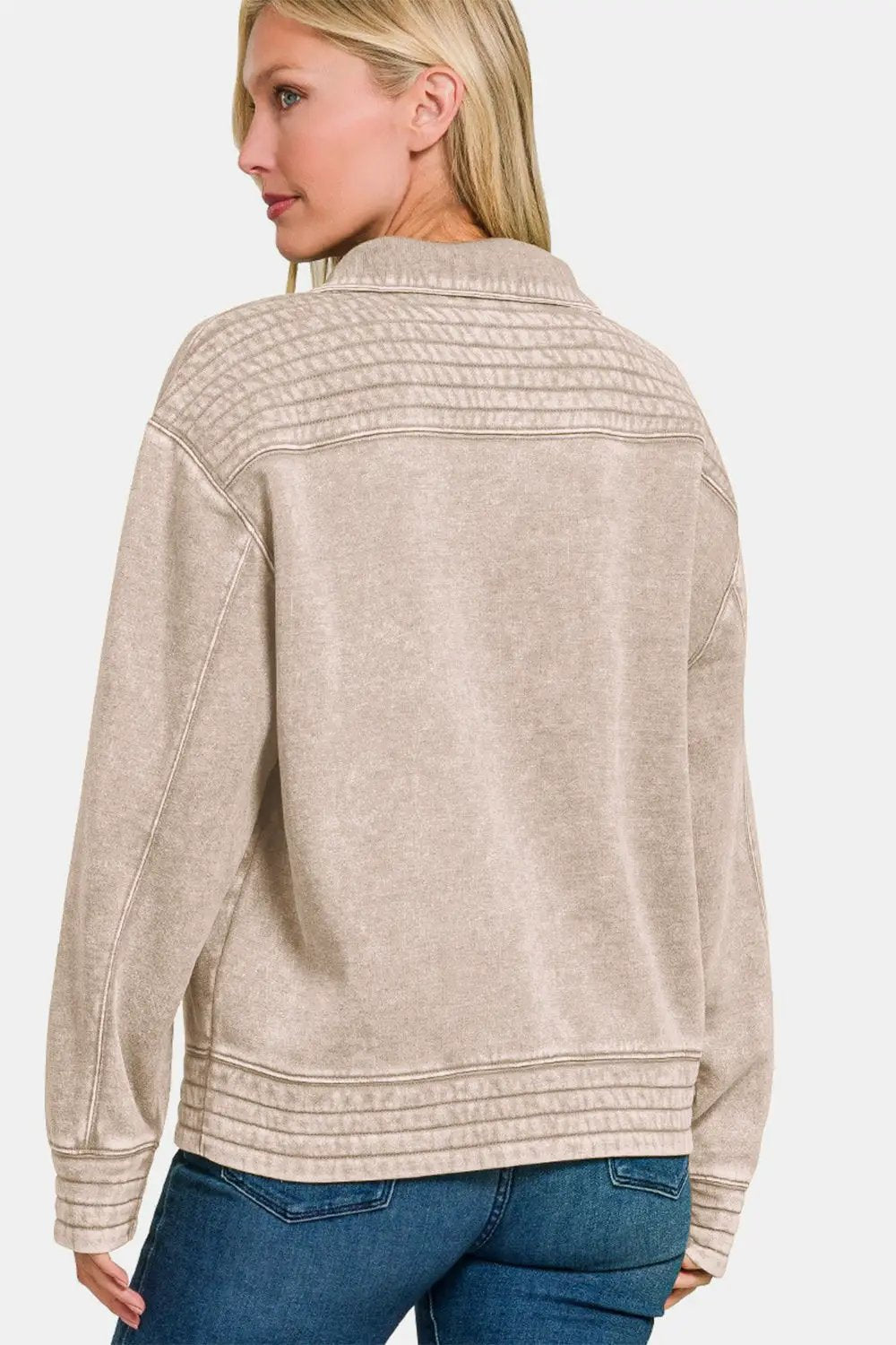 Acid Washed Half Snap Fleece Sweatshirt | Zenana by Trendsi