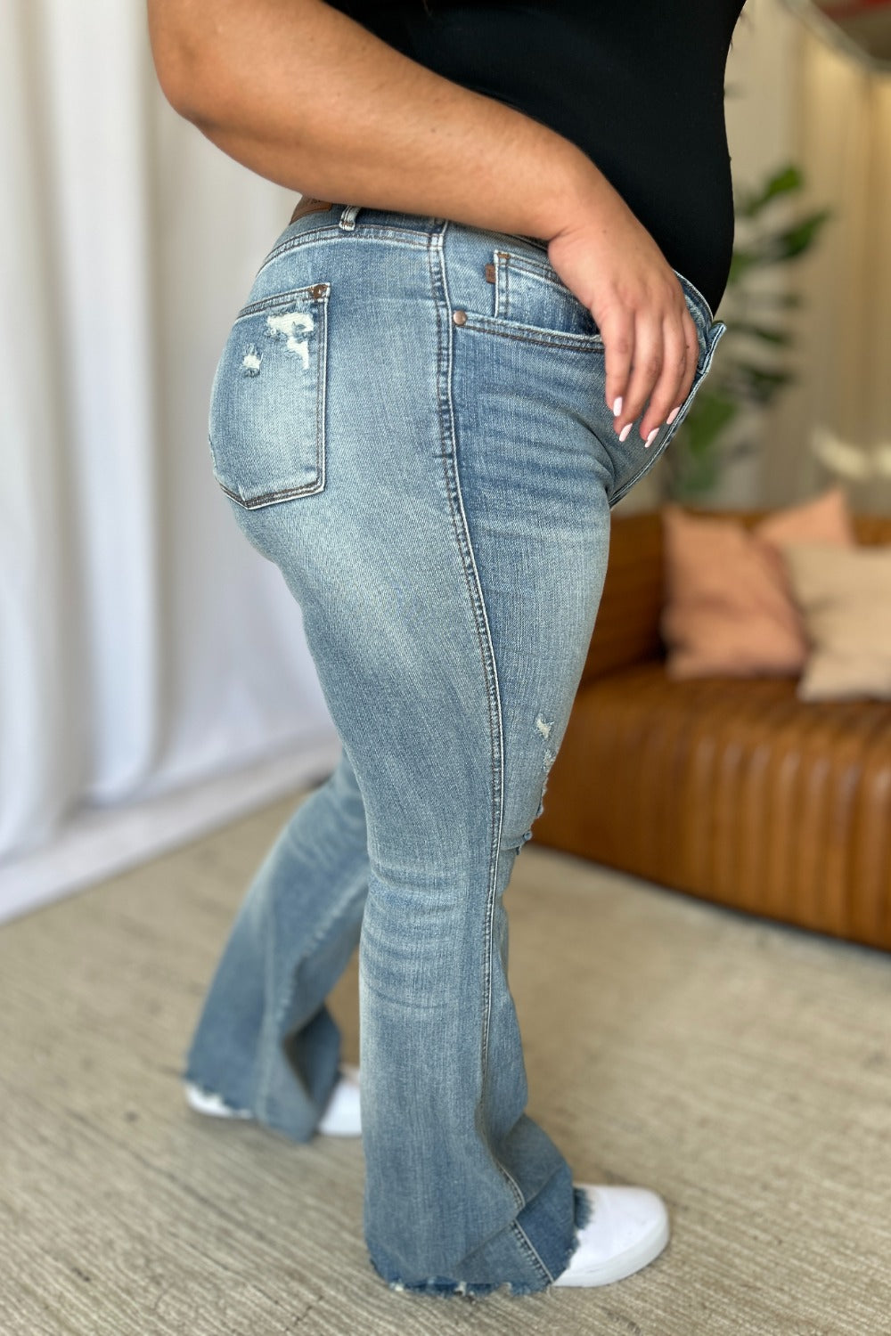 Medium Rise Tummy Control Destroy Flare Jeans | Judy Blue