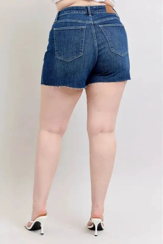 Full Size High Waist Criss-Cross Waistband Denim Shorts Plus | Judy Blue by Trendsi