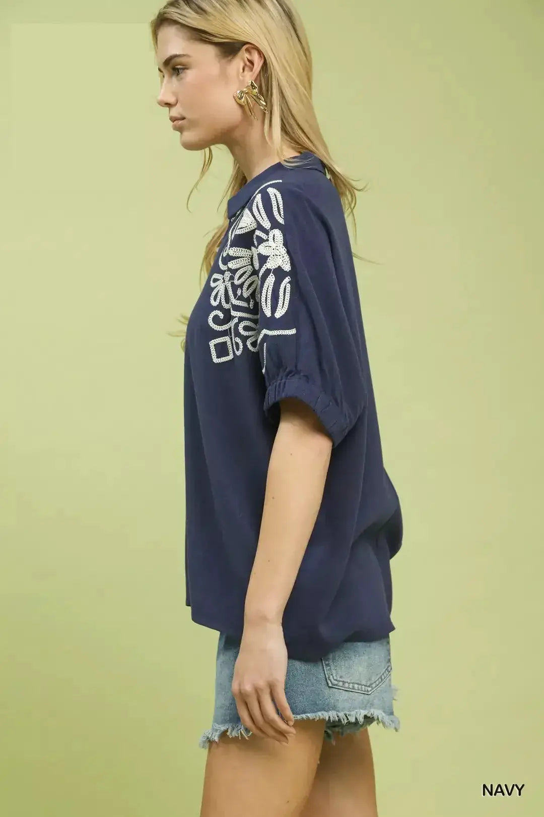Floral Embroidered Sleeve Blouse | Umgee by Trendsi