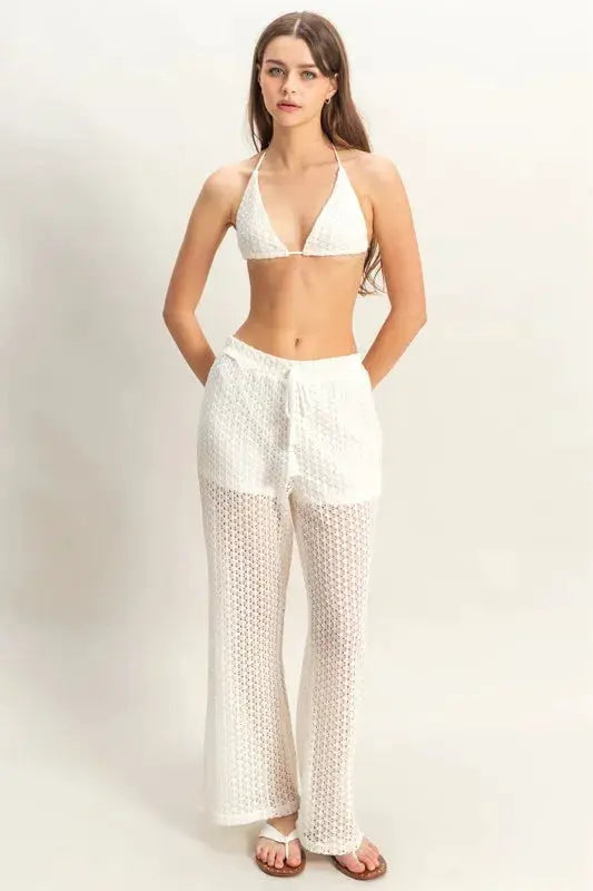 Crochet Bra and Drawstring Pants Set | HYFVE by Trendsi