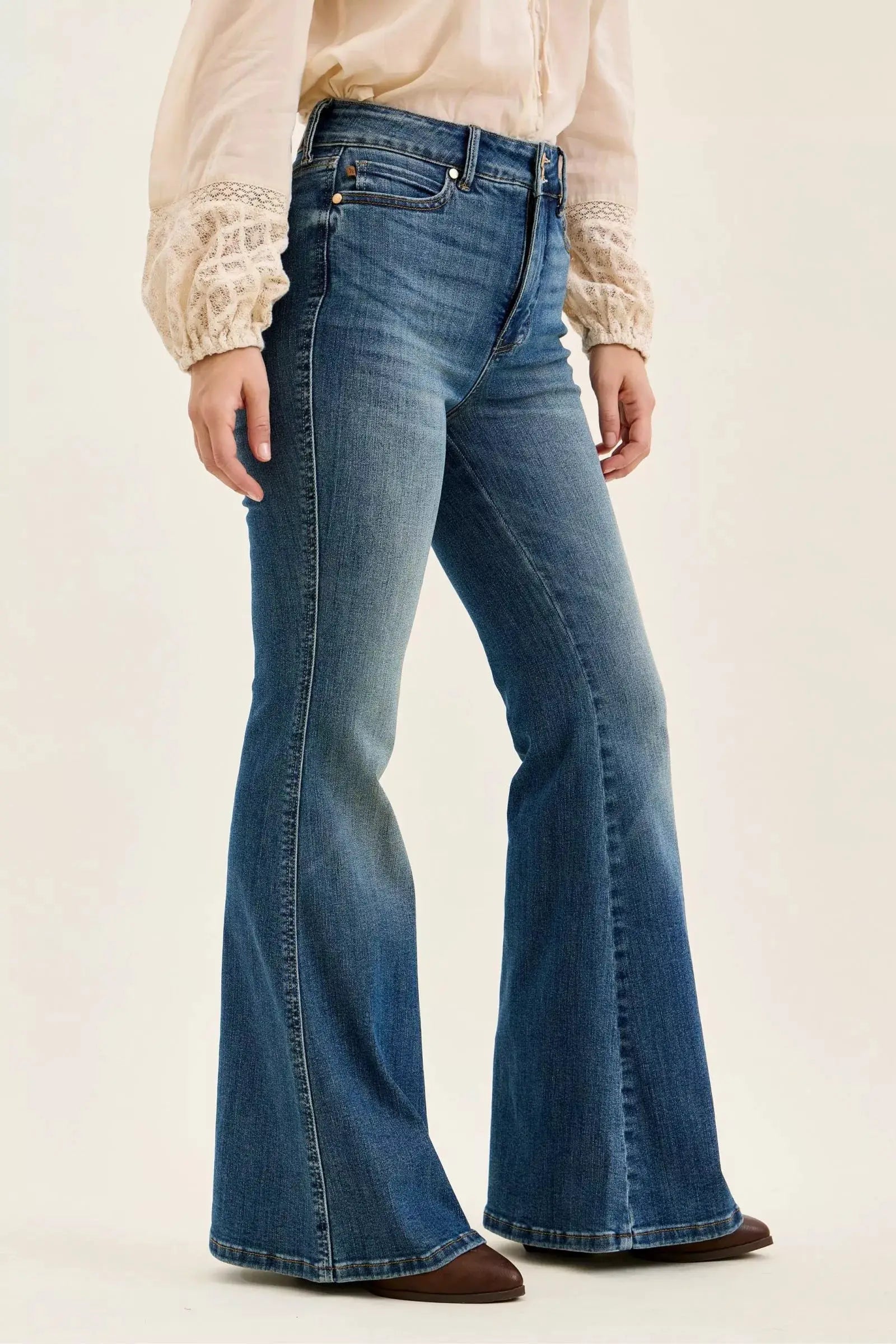 High Waist Double Button Tummy Control Flare Jeans | Judy Blue by Trendsi