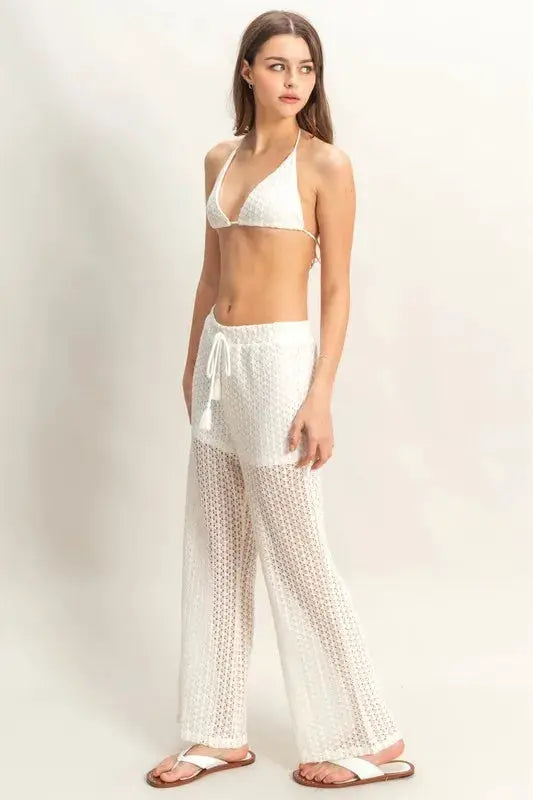Crochet Bra and Drawstring Pants Set | HYFVE by Trendsi