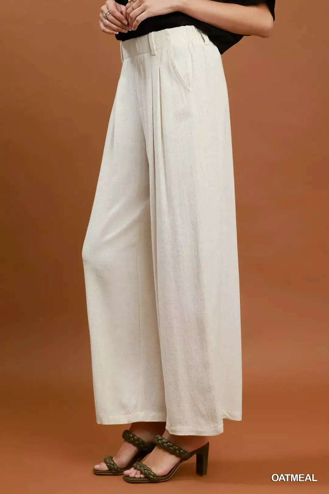 Umgee High Waist Linen Blend Wide Leg Trousers by Trendsi