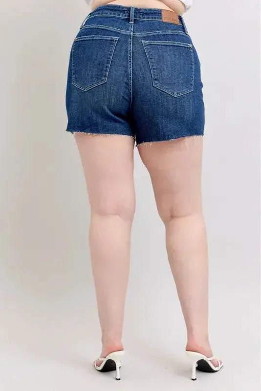 Full Size High Waist Criss-Cross Waistband Denim Shorts Plus | Judy Blue by Trendsi
