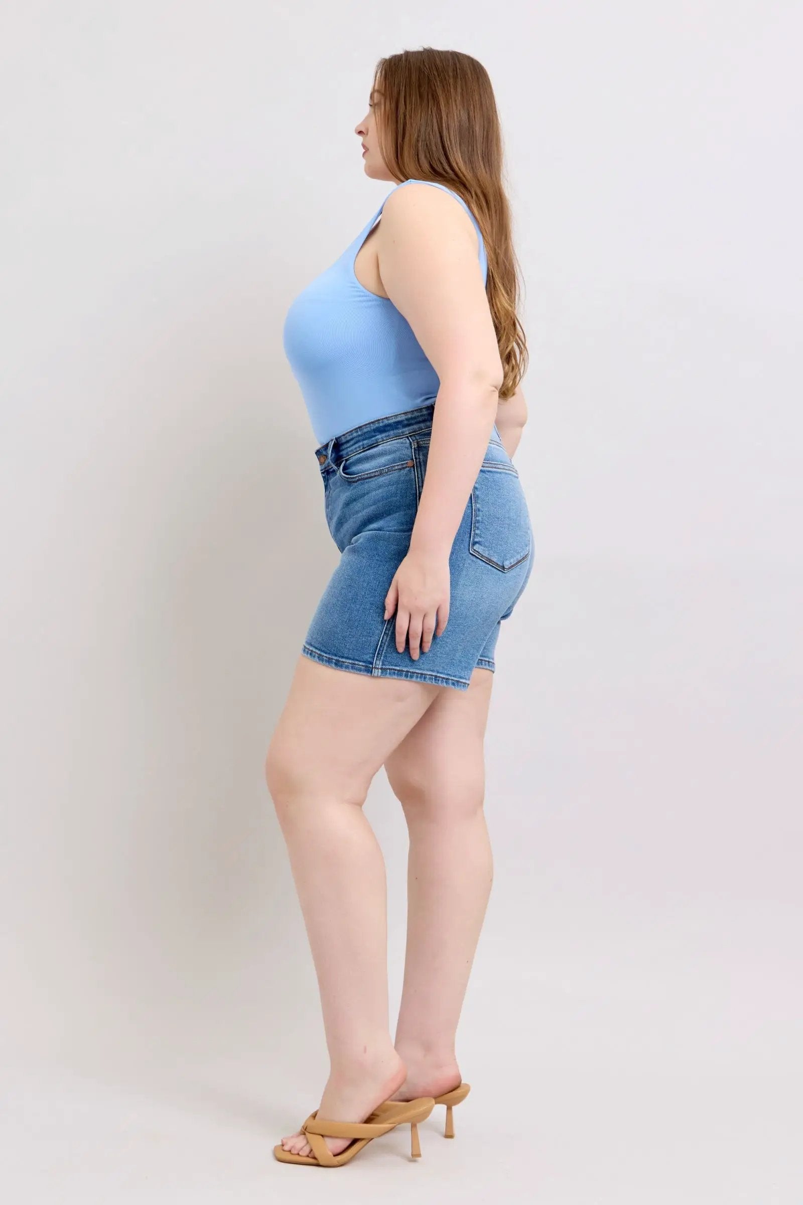 Full Size Two Button Denim Shorts with Pockets Plus Size | Judy Blue by Trendsi