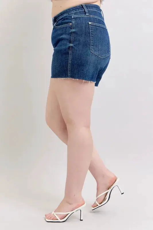 Full Size High Waist Criss-Cross Waistband Denim Shorts Plus | Judy Blue by Trendsi