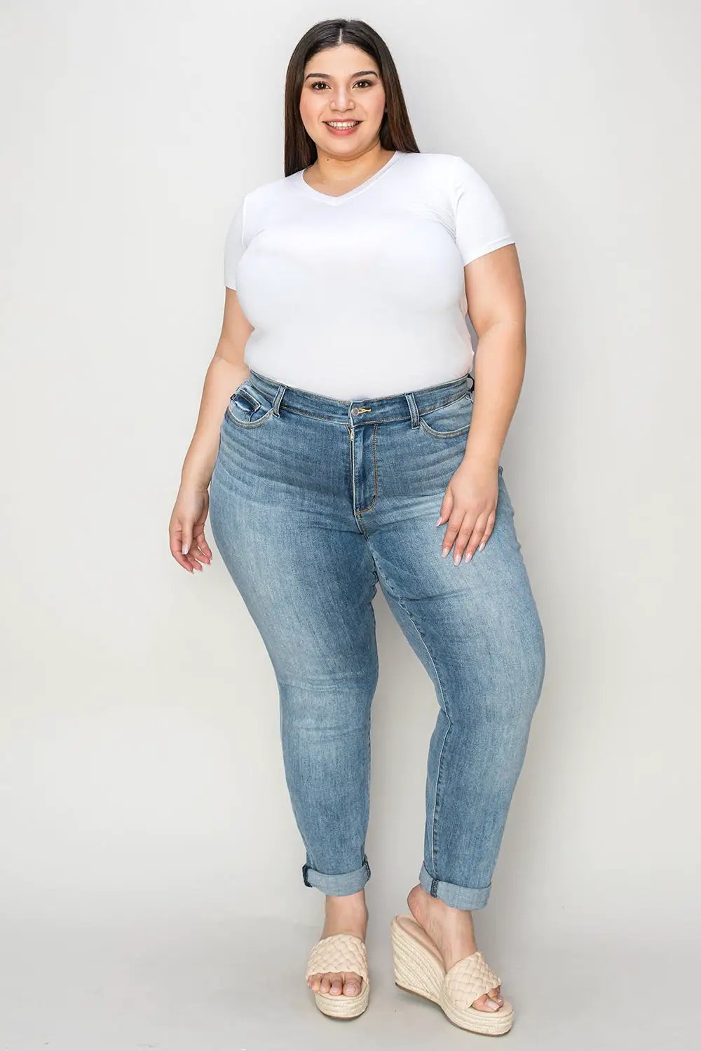 Full Size Cuffed Hem Slim Jeans | Judy Blue by Trendsi