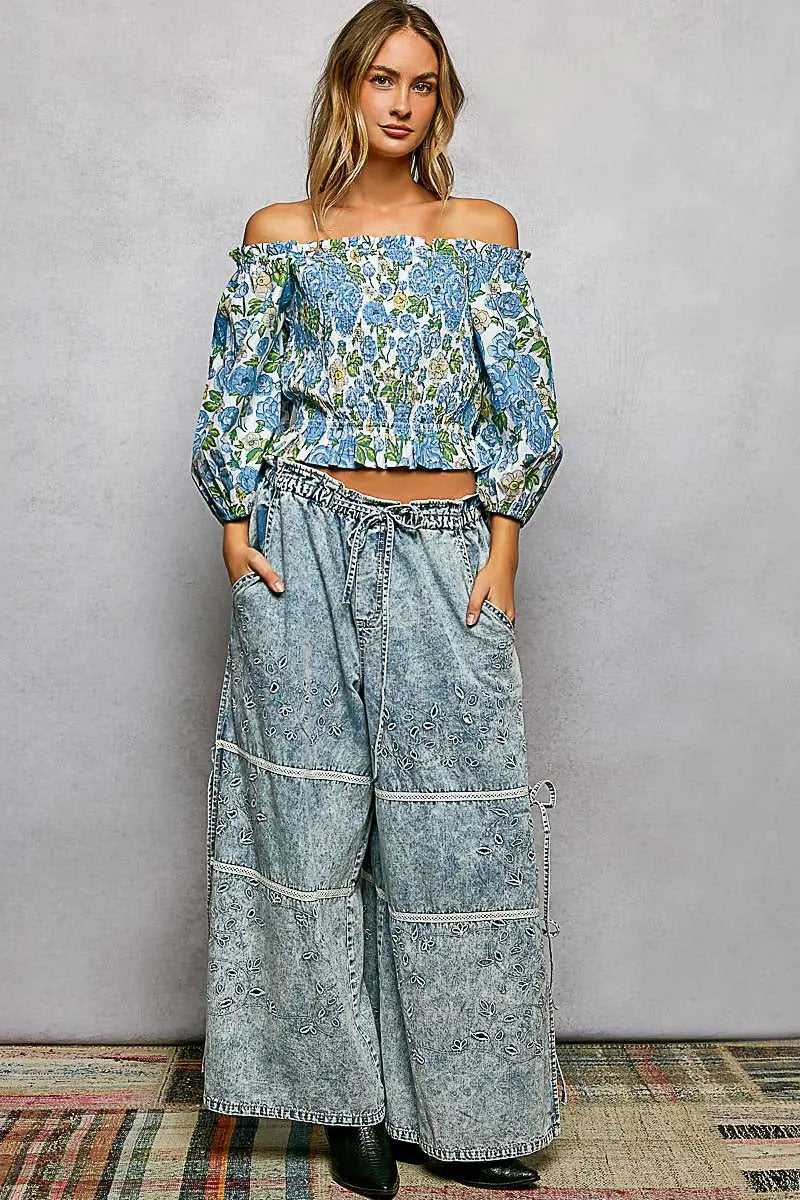 Floral Print Smocked Off-Shoulder Blouse | POL by Trendsi