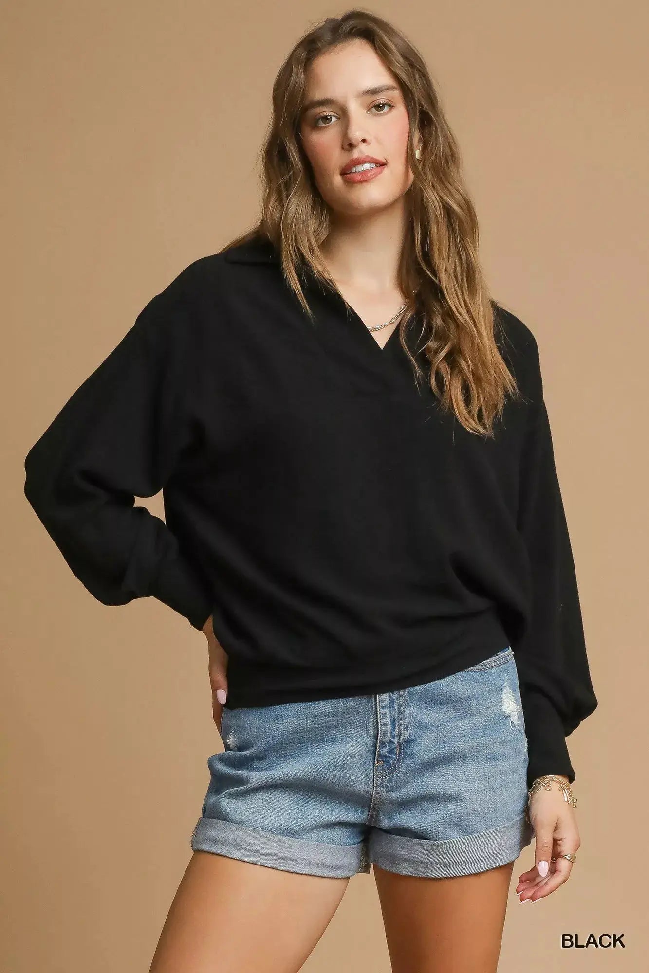 Linen Long Sleeves Elastic Hem Blouse | Umgee by Trendsi