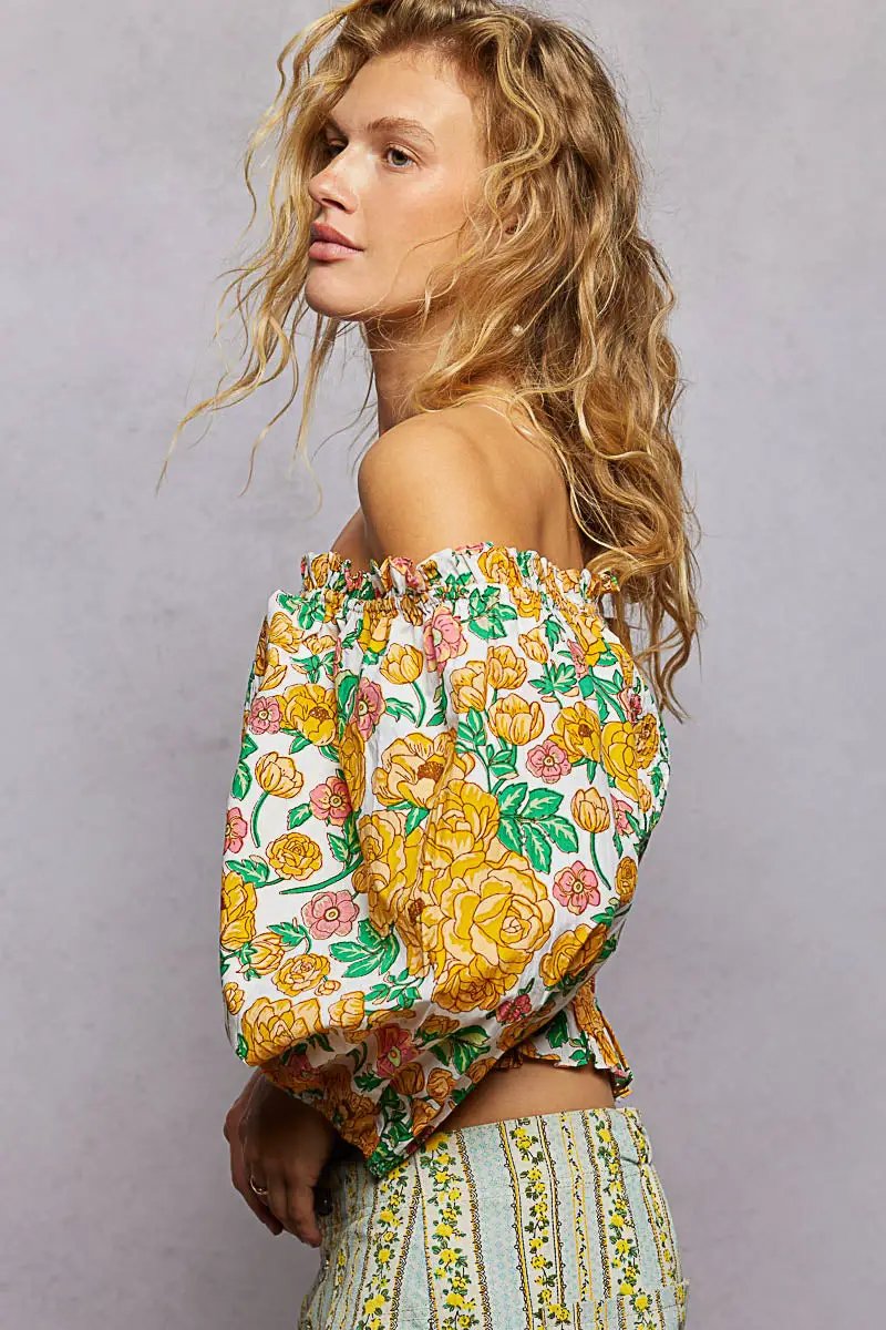 Floral Print Off-Shoulder Smocked Blouse | POL by Trendsi
