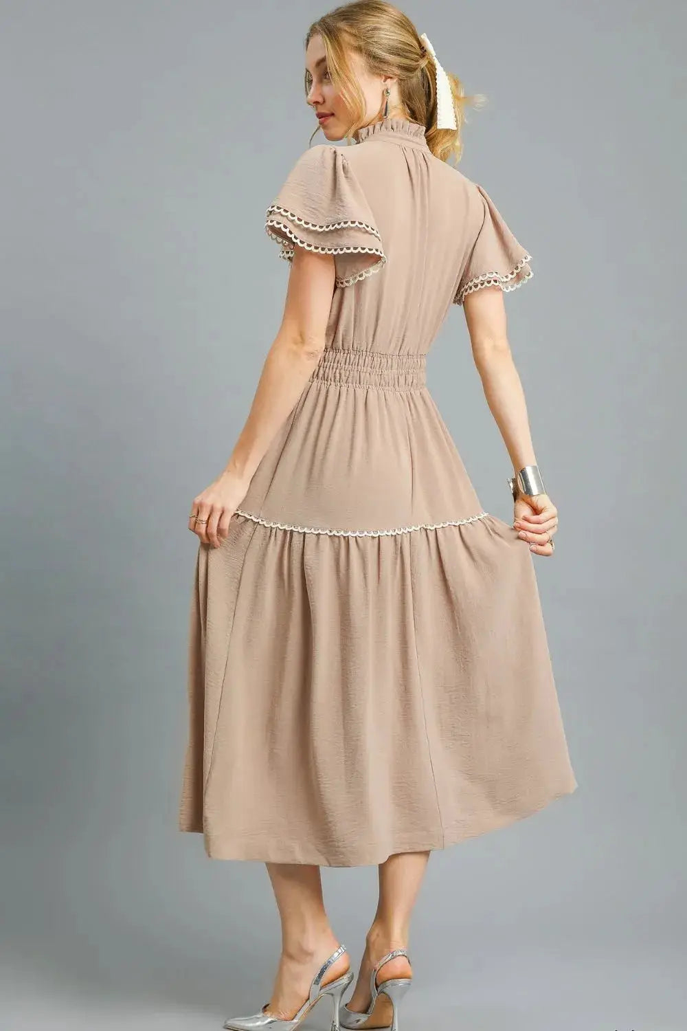 Embroidered V-Neck Boho Tiered Flutter Sleeve Midi Dress | Umgee by Trendsi