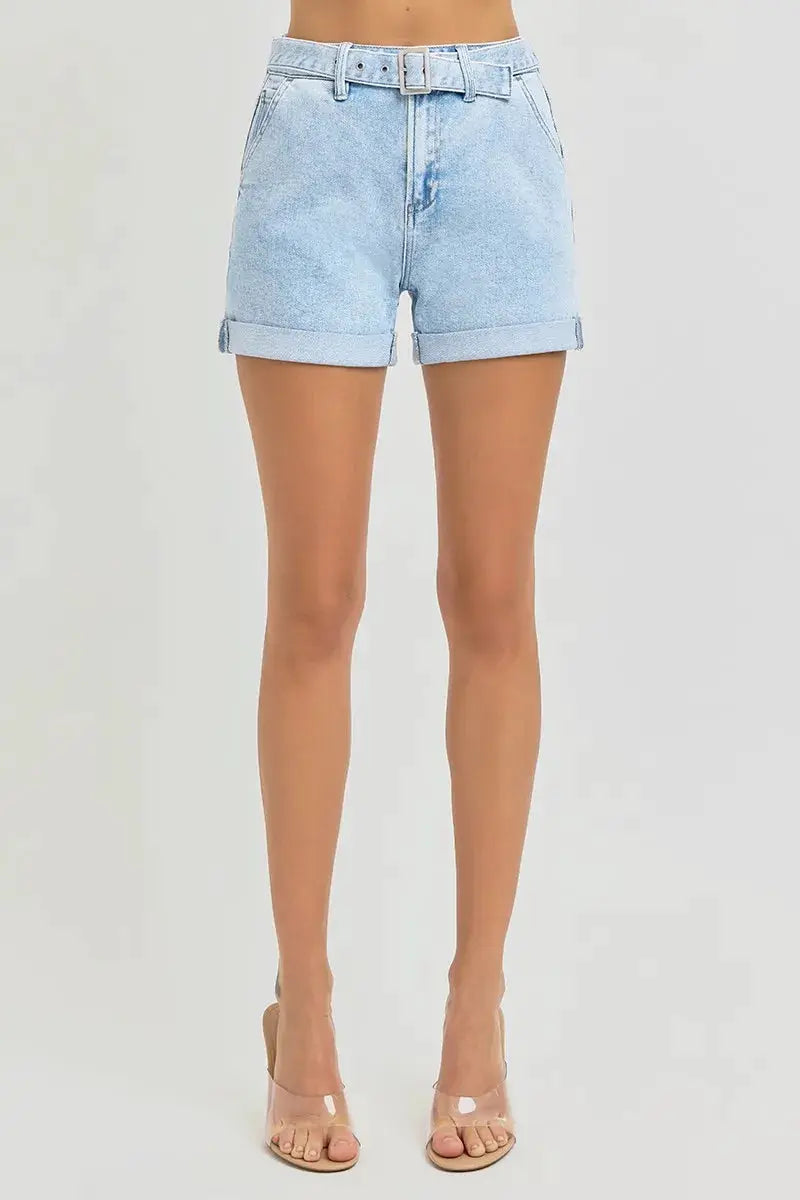 Full Size High Rise Belted Roll Up Shorts Plus | RISEN by Trendsi