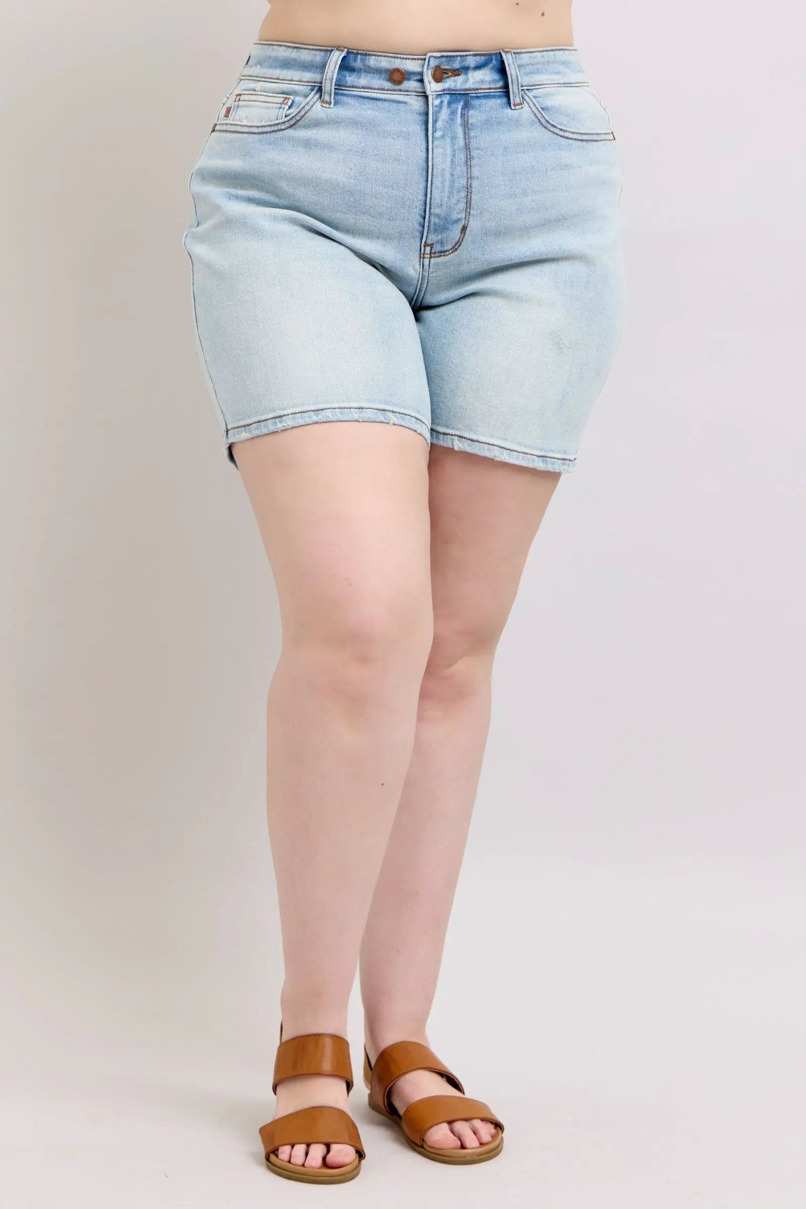 Full Size Two Button Denim Shorts with Pockets Plus Size | Judy Blue by Trendsi