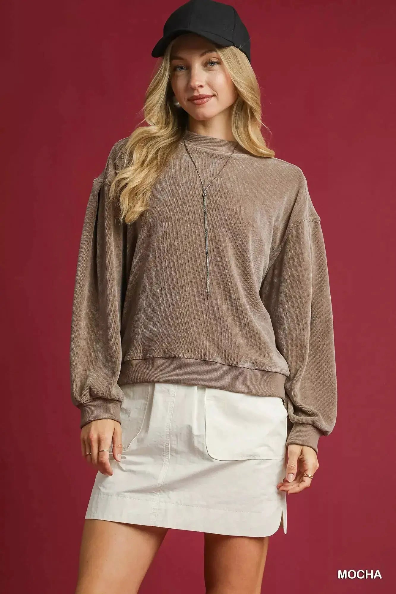 Velour Crewneck Balloon Sleeve Sweatshirt | Umgee by Trendsi
