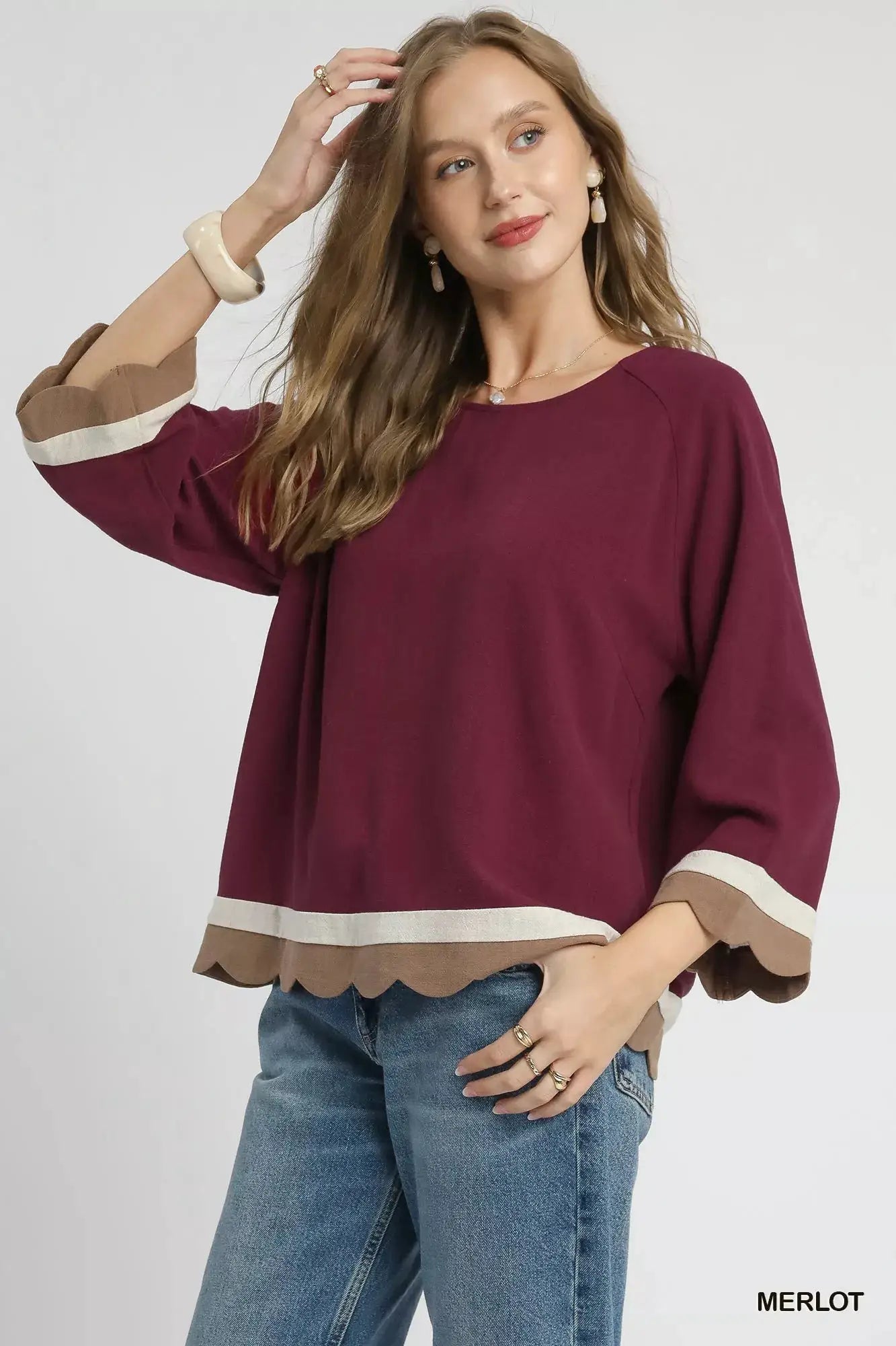 Scalloped Hem Color Block Top | Umgee by Trendsi