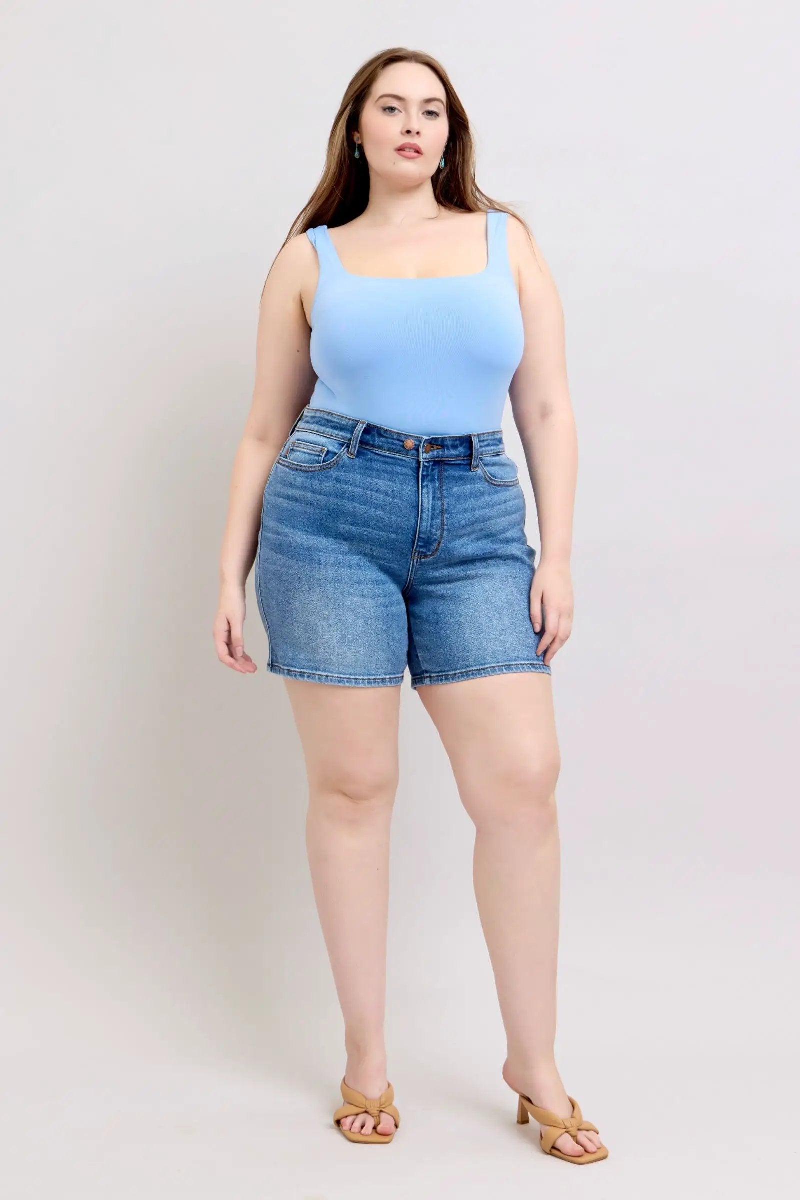 Full Size Two Button Denim Shorts with Pockets Plus Size | Judy Blue by Trendsi